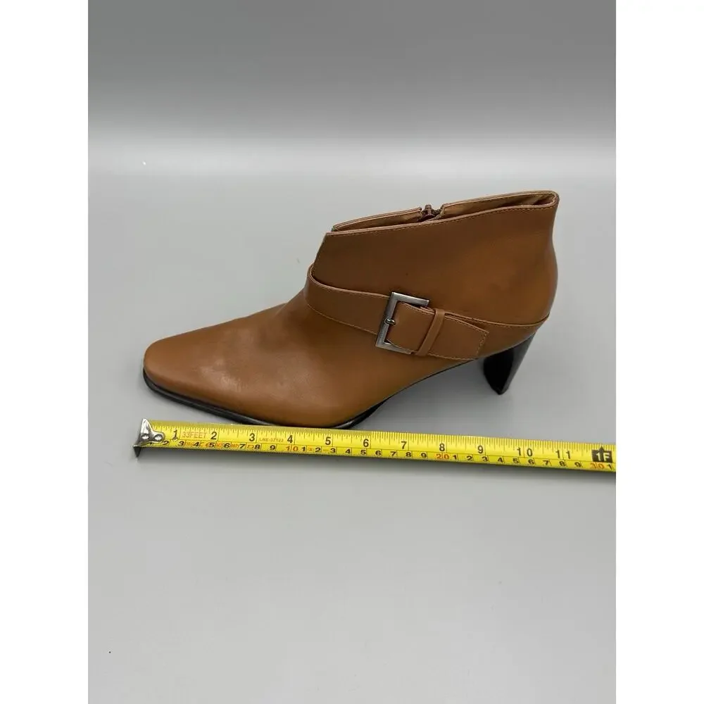 Franco Sarto Women’s Brown Leather Ankle Bootie Zip Side Buckle Sz 9M